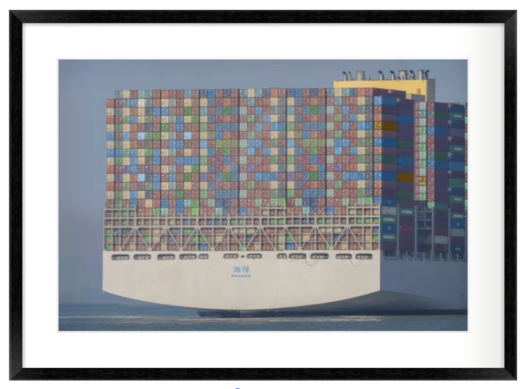 Fully laden container ship